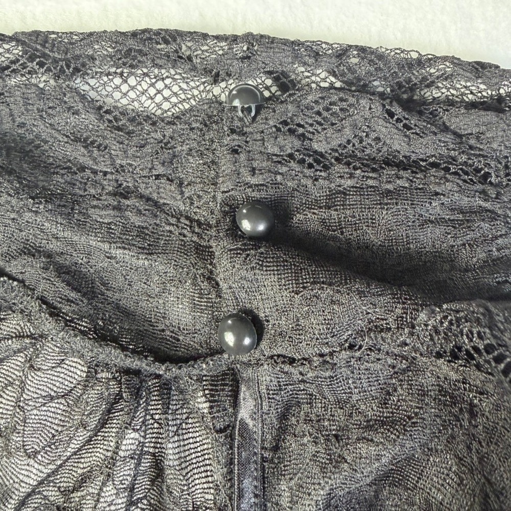 Black Sheer Floral Lace Mock Neck Long Sleeve Blouse Keyhole Mesh Top - Picture 15 of 15